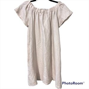 market neutral small womens off shoulder dress linen blend w/pockets not lined